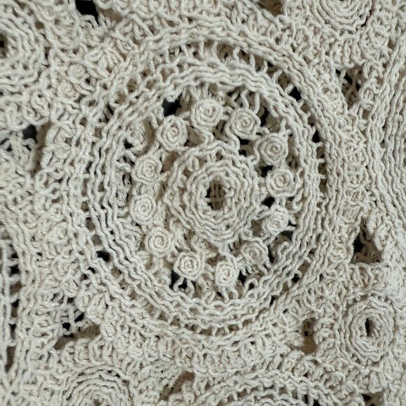 Solitaire Cotton Blend Crochet Medallion Top Women Small Cream Short Sleeve - Picture 2 of 5